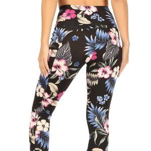 Leggings High Waist Black with Floral - Medium